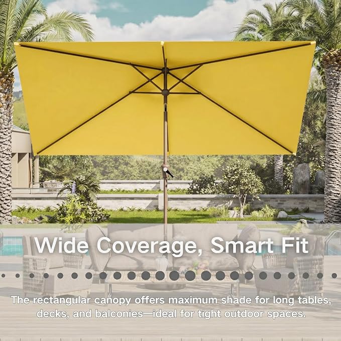 6.5' x 10' Rectangular Patio Umbrella Large Outdoor Market Umbrella w/UV Protection, Push Button Tilt and Crank Lift, Rectangle Table Umbrella for Garden, Deck, Pool, Patio, Sunshine Yellow