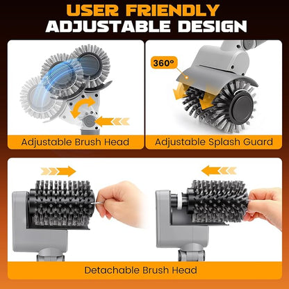MulWark Electric Grill Brush, BBQ Electric Grill Cleaner with 2 Heads, 480RPM Cordless Motorized Cleaner, 5200mAh Grill Cleaner for Outdoor Grill 6-Piece Kit with Degreasing Pad and Glove