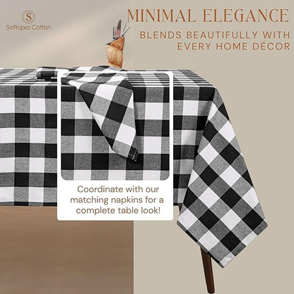 Black and White Buffalo Check Tablecloth, 60x102 Inches, Plaid Dining Table Cover, 100% Cotton, Washable, Reusable Farmhouse Table Linen for Holidays, Party, Wedding and Everyday Use