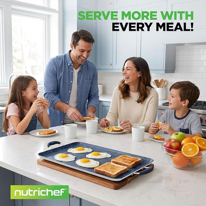 NutriChef Double Burner Griddle | Flat Top Griddle for Stove Top | Nonstick marble-coated griddle pan with extra-large easy to clean cooking surface, perfect for pancakes and tortillas