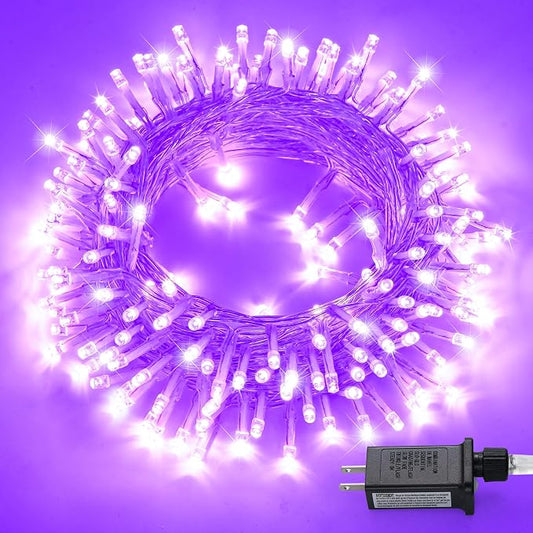 JMEXSUSS 99Ft Purple Halloween Lights, 300 LED Purple Christmas Lights | Purple Lights Indoor Outdoor Clear Wire for Yard Tree Xmas Spooky Halloween Party Decor (Non-Connectable)