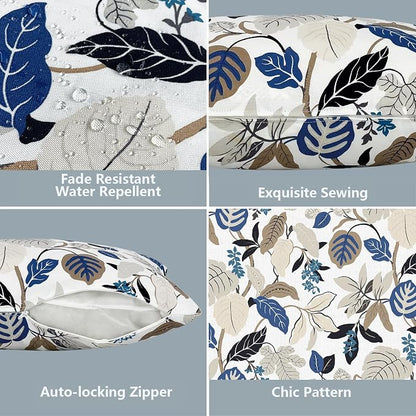 LVTXIII Outdoor Pillow Covers 20x20 Inch, 2 Pack Large Square Throw Pillow Cases, Fade-Resistant Cushion Covers for Patio Furniture Sofa, Garden Porch, Breeze Leaves Beige