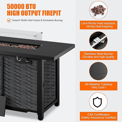 Shintenchi Propane Fire Pits 43″ Outdoor Gas Fire Pit, 50,000 BTU Rectangle Gas Fire Pit Table with Lava Rocks, 2-in-1 Fire Table with Removable Lid, CSA-Certified for Outside Patio,Parties,Backyard