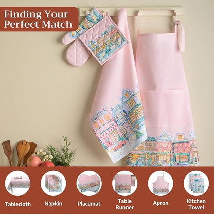 Maison d' Hermine Pot Holders 100% Cotton Potholders (8" x 8", Pack of 1) | Heat Resistant Hot Pads with Loop BBQ Cooking Kitchen Handling Hot Pans Thanksgiving Christmas - Christmas Market - Pink