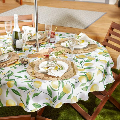 DII Lemon Bliss Outdoor Tabletop, Collection Stain Resistant & Waterproof, 60" Round w/Zipper