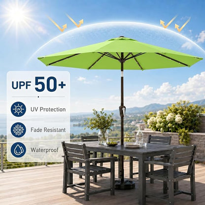 10FT Solar Patio Umbrella with Lights, Outdoor Table Market Umbrella with 32 LED Lights, 8 Sturdy Ribs, Push Button Tilt and Crank for Pool, Deck and Garden, UV-Resistant