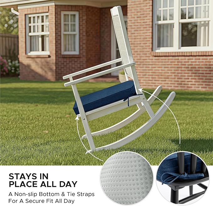 Outdoor Chair Cushions, D Shaped, Set of 6, 19 x 19 Inch, Navy Blue | Fade-Resistant, Water-Resistant, Patio Furniture Seat Chair Pads Replacement, Non-Slip Bottom with Ties, Removable Cover