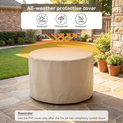 COSIEST Outdoor Propane Concrete Fire Pit Table w Imitation Stone Surface 32-inch Round Fire Table, Certified, 40,000 BTU Stainless Steel Burner, Free Lava Rocks, Fits 20lb Tank Inside
