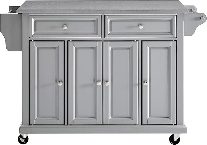 Crosley Furniture Full Size Stainless Steel Rolling Kitchen Island Storage Cart, Microwave Stand, Spice Rack, Gray