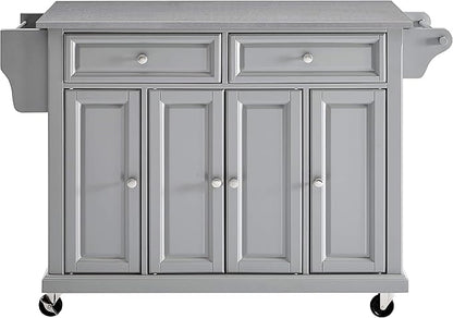 Crosley Furniture Full Size Stainless Steel Rolling Kitchen Island Storage Cart, Microwave Stand, Spice Rack, Gray