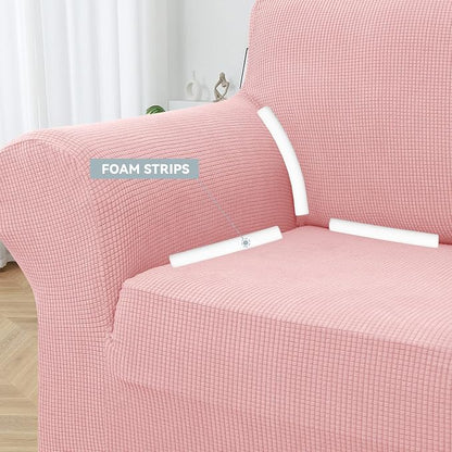 LURKA Stretch Oversized Couch Cover, 1 Piece 4 Seater Sofa Slipcover, Pink | Soft Stretch Jacquard, Fits 94"-110" Oversized Sofas, Elastic Bottom for Secure Fit, Machine Washable, Pet & Kid Friendly