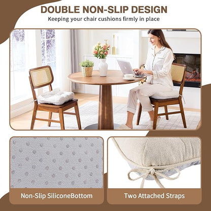BETU Chair Cushions for Dining Chairs Set of 6,3.5" Thick Kitchen Table Chair Pads with Ties,Non Slip Backing and Covers, Seat Cushion for Dining Room,Bar,Patio Chairs,15.5"X15.5"X3.5",Beige