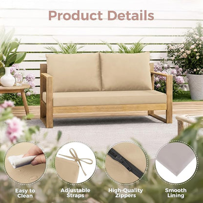 Outdoor Loveseat Cushions, 48×24×5 Inch, Waterproof, Beige | Patio Loveseat Cushions for Outdoor Furniture, Fade Resistant, Outdoor Bench Cushions, for Wicker Furniture, Swing, Couch