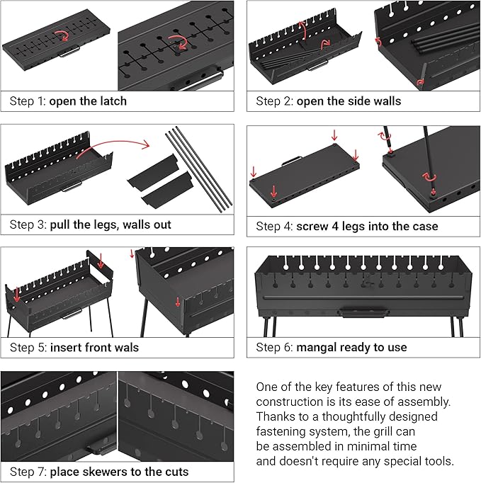 Charcoal Grill for 12 Skewers Charcoal Grill for 10 Skewers Portable Barbecue Camp Grills Foldable Metal Mangal BBQ for EDC Picnic Outdoor Cooking Camping Hiking