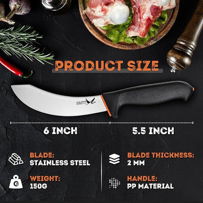 Golden Bird Professional Skinning Knife - 6 Inch Stainless Steel Meat Butcher, Multifunction Kitchen Knife, Meat Cutting Knives for Slaughter House