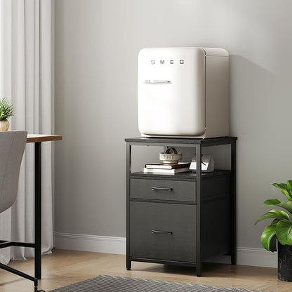 Herture Mini Fridge Stand with 3 Storage, Mini Fridge Cabinet, Beverage Fridge Table, Heavy Duty 18.11" L* 18.11" W Tabletop, for Dorm, Apartment,Office, Bedroom Black HB03BXB