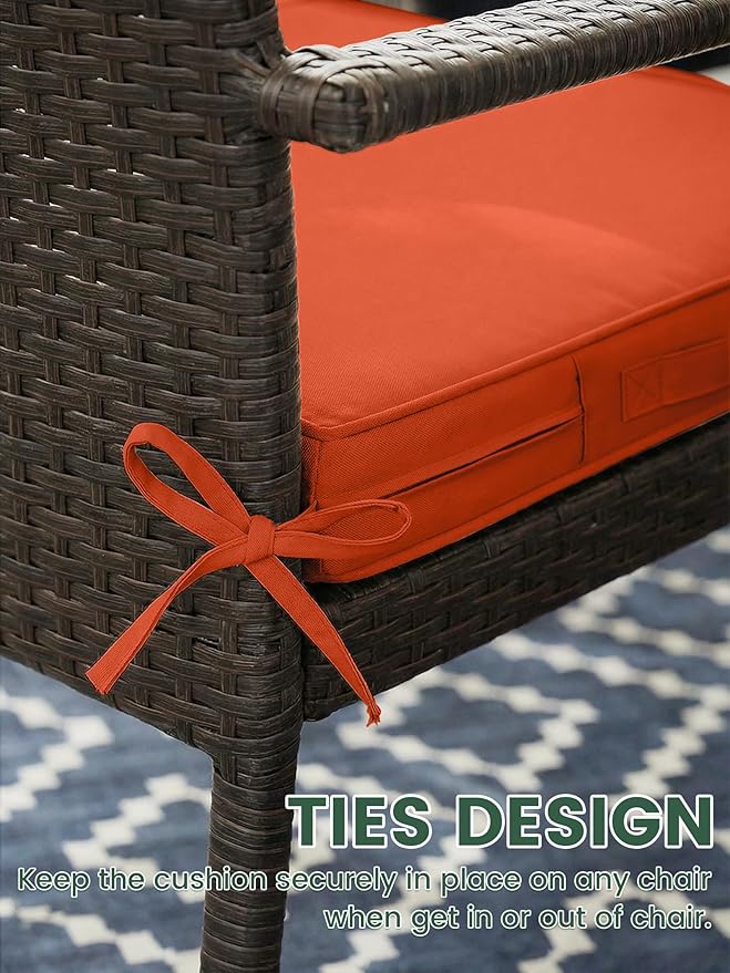 Outdoor Chair Cushion 17 x 16 x 3 Inches Patio Furniture Outdoor Waterproof Seat Cushion, Patio Chair Cushion with Handles and Ties, Square Dining Chair Cushion Set of 2, Orange