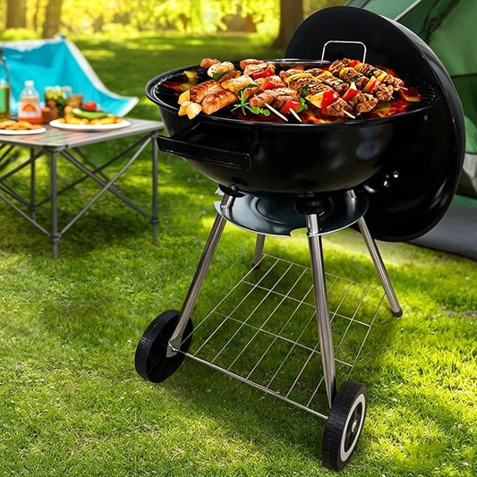 20 inch Kettle Charcoal BBQ Grill with Wheels,Portable Charcoal Grill with Porcelain-Enameled Lid,Barbecue Grill for Outdoor Cooking Barbecue Camping Picnics Tailgating