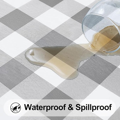 Smiry Square Picnic Table Cloth, Elastic Waterproof Fitted Vinyl Tablecloths, Flannel Backed Buffalo Plaid Table Covers for Dining, Camping, Outdoor (White and Grey, 36" x 36")