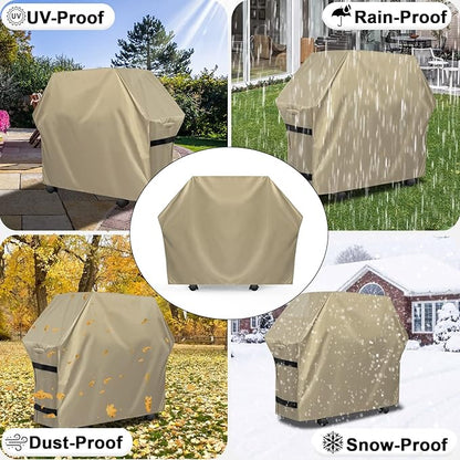 OutdoorLines Waterproof Heavy Duty BBQ Grill Cover - Universal Barbecue Grill Covers UV Resistant Barbeque Gas Grill Cover for Outdoor Outside Grill, 72L x 26W x 51H Inch, Camel