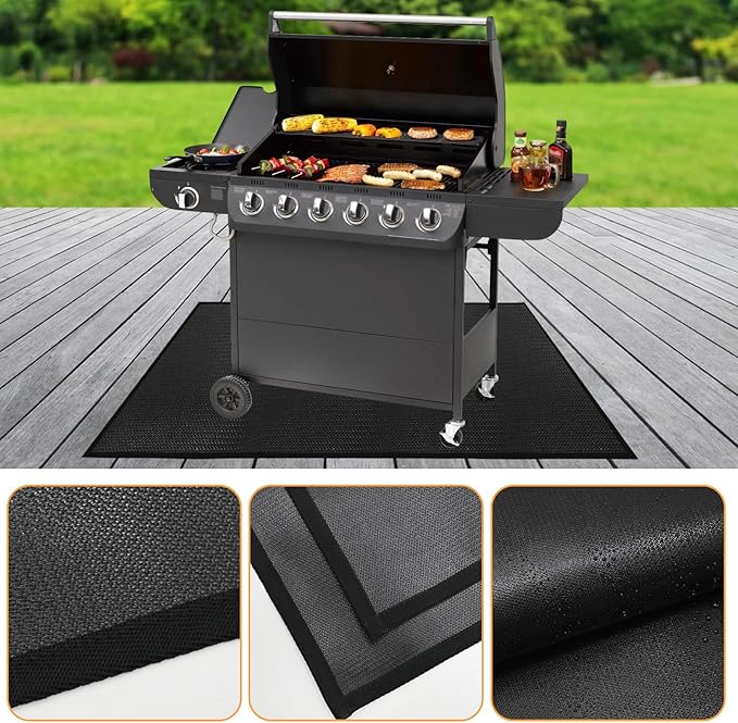 MDEOOSKY 48"×36" Under Grill Mat Outdoor Grill Deck Protector Fire Pit Mat Fireproof Mat Oil-Proof Waterproof BBQ Protector for Deck and Patio Easy to Clean Storage Waterproof Foldable