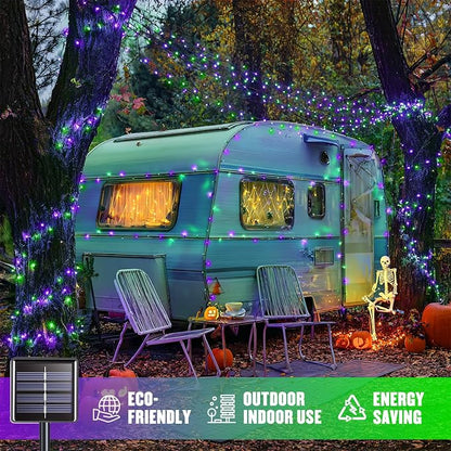 JMEXSUSS 2 Pack Solar Halloween Lights, Total 200LED 66FT, Purple and Green