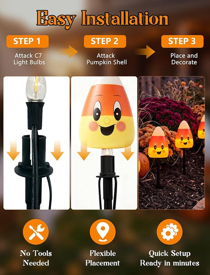 Halloween Candy Corn Pathway Lights Outdoor, 7Ft C7 LED Halloween Decorations Candy Corn Pathway String Lights Waterproof with 4 Stakes for Outdoor Garden Walkway Driveway Lawn Party Decor