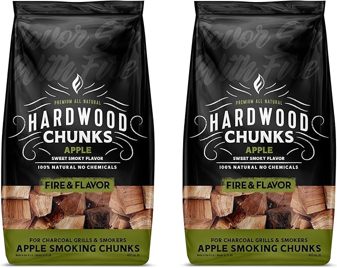 Fire & Flavor Premium All Natural Smoking Wood Chunks, 4 Pounds, Apple, Sweet & Fruity for Use with Pork & Ribs, All Meats, Great for Charcoal Grills and Smokers, USA Made