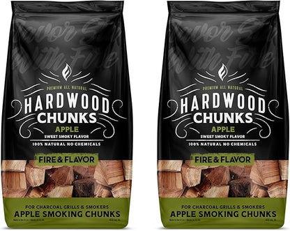 Fire & Flavor Premium All Natural Smoking Wood Chunks, 4 Pounds, Apple, Sweet & Fruity for Use with Pork & Ribs, All Meats, Great for Charcoal Grills and Smokers, USA Made