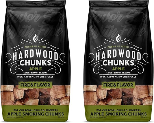 Fire & Flavor Premium All Natural Smoking Wood Chunks, 4 Pounds, Apple, Sweet & Fruity for Use with Pork & Ribs, All Meats, Great for Charcoal Grills and Smokers, USA Made