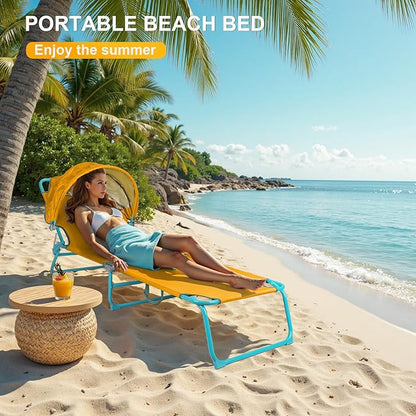 Northroad 2 Pack Beach Lounge Chair with Canopy Shade, Adjustable 4 Position Foldable Tanning Chair, Outdoor Heavy Duty Chaise Lounge Chair, for Poolside Patio Sunbathing Lawn, UPF 50+, Yellow