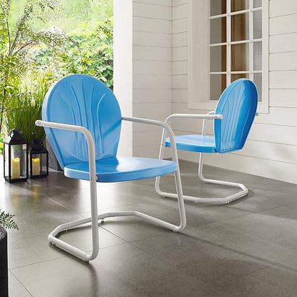 Crosley Furniture Griffith Outdoor Chair, Retro Metal Patio Chairs for Dining, Porch, Deck, Balcony, Sky Blue
