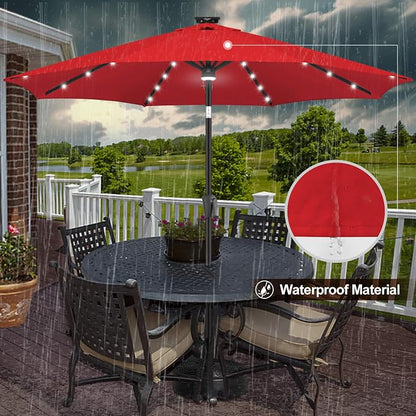 FLAME&SHADE Solar Patio Umbrella with a Centre Light, 9 FT Red | 40 LED Lights, UV Protection, Waterproof, Porch Deck Outdoor Umbrella for Pool, Backyard, Garden, Provides Evening Lighting