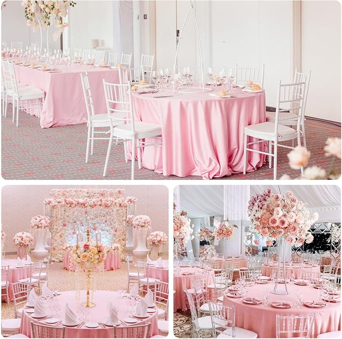 8 Pack Pink Round Tablecloth 90 Inch | For 3Ft-5Ft Round Table, Wrinkle Resistant Table Cloth, Washable Polyester Fabric, For Wedding Party Banquet Buffet Camping