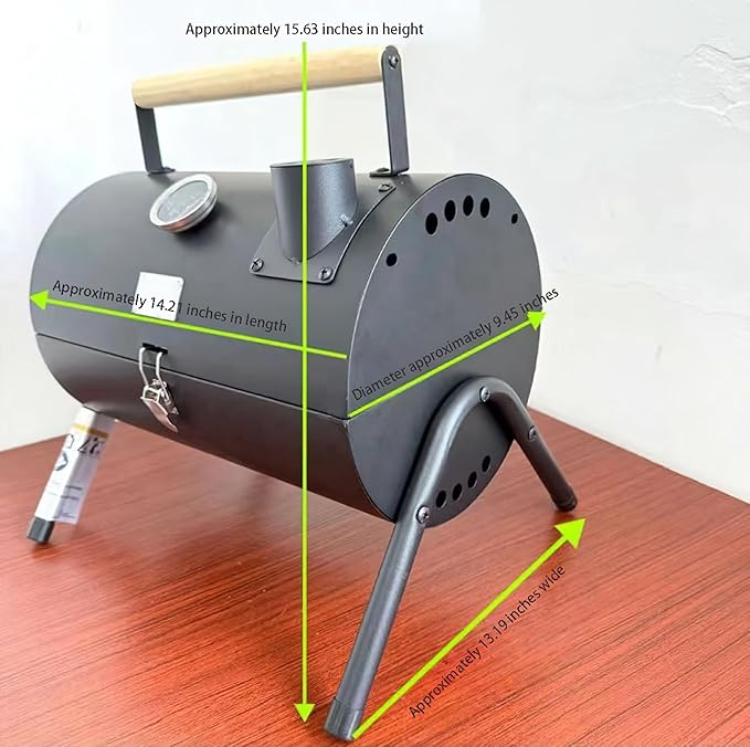 Portable charcoal grill with thermometer and double-sided grill net, suitable for camping and backyard smoking barbecue