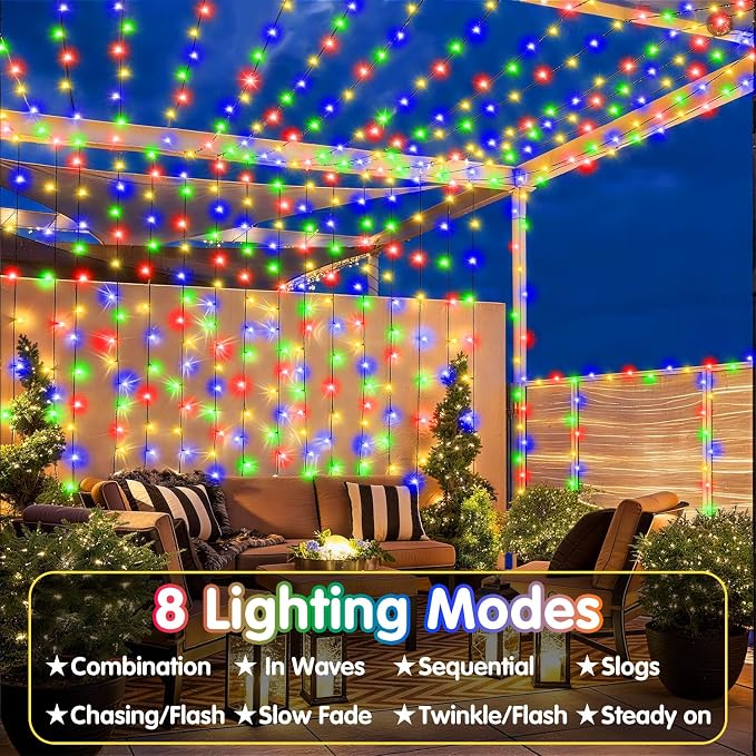 XURISEN 403FT 1000 LED Christmas Lights Outdoor Green Wire String Lights 8 Modes with Timer Memory Waterproof Fairy Lights Plug in for Xmas Tree Wedding Yard Party Holiday Decorations(Multicolor)