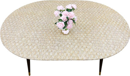 LIBERECOO Oval Fitted Vinyl Tablecloth with Flannel Backing - Fits 48 x 68 Inch Oval Table - Rope Weaving - Elastic Edged for Secure Fit, Waterproof Wipeable Table Cover