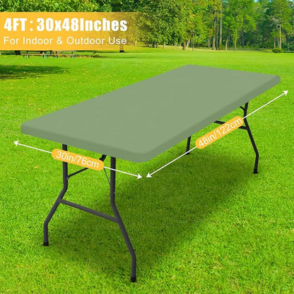 Rectangle Table Cloth, Waterproof Elastic Fitted Tablecloth for 4 Foot Folding Tables, Washable Polyester Tablecloths for Picnic, Camping, Outdoor (Green, 30"x48")