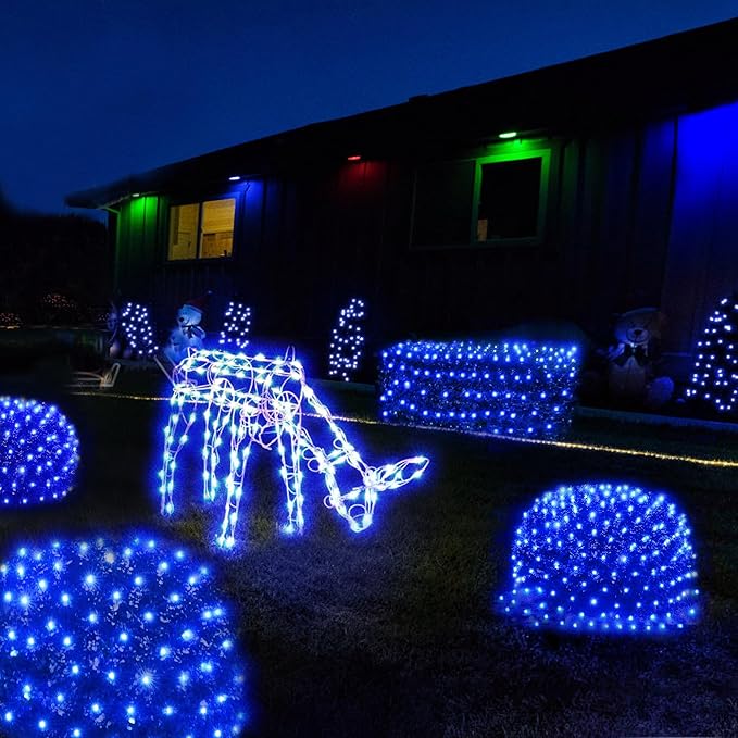 WBao Christmas Net Lights, 360LED 11.5ft x 6.9ft Christmas Lights with 8 Modes, Timer, End to End Connectable, Waterproof Design for Lawn, Bushes, Trees Outdoor Xmas Decorations, Blue
