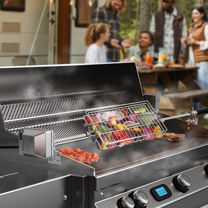TURBRO Flat Rotisserie Basket, 304 Stainless Steel, Universal Grill Accessory, Compatible with 1/2” or 3/8" Hexagon, 3/8" or 5/16" Square Spit Rods, Fits Most Grills, for Outdoor BBQ