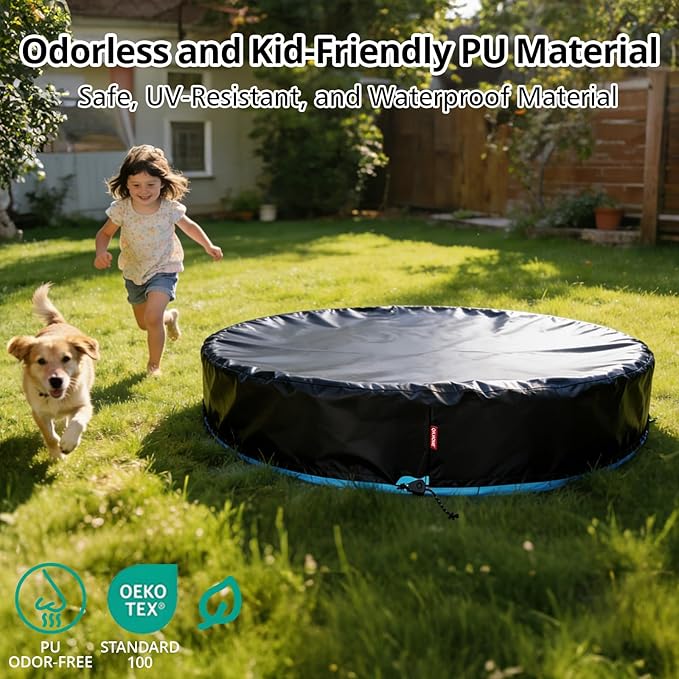 QH.HOME 87 inch Kiddie Pool Cover Round, Collapsible Dog Pool Cover with Super Windproof Ratchet Design, Odorless Waterproof Fabric Material and - Only Cover