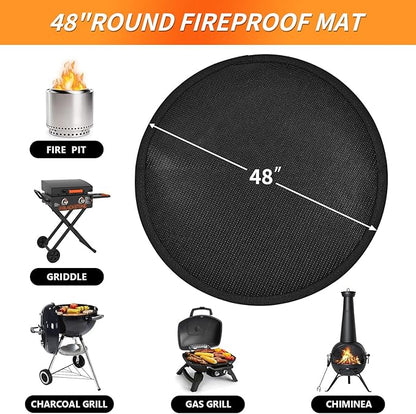 48" Round Firepit Mat for Solo Stove Bonfire, Fireproof Mats for Under Reusable Oil-Proof Waterproof Grill Mats Repalce BBQ Pad for Deck Patio Grass Fire Pit Accessories for Outside