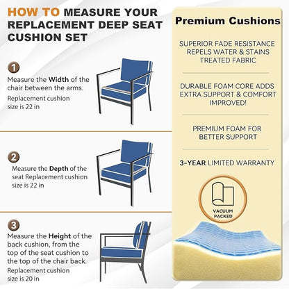 Deep Seat Patio Cushions Set 22 x 22 Inch,Olefin Fabric Outdoor Seat Cushion,Patio Furniture Cushions with Removable Cover,Rain-Proof and Fade Resistant Deep Seat Bottom & Back Cushion,1set