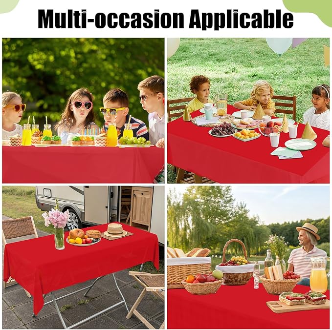 Smiry Disposable Table Cloth 3 Pack, 54 x 108 Inch Waterproof Plastic Tablecloth, Decorative Rectangle Table Covers for Party, Birthday, Picnic, Red