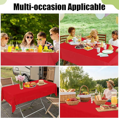 Smiry Disposable Table Cloth - 6 Pack, 54 x 72 Inch Waterproof Rectangle Tablecloths for Parties, Decorative Plastic Table Cover, Leakproof & Sturdy, Red