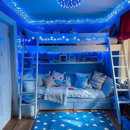JMEXSUSS 200 LED Blue Christmas String Lights Indoor Outdoor Plug in | 66ft Blue Halloween Lights Clear Wire, 8 Modes Waterproof Christmas Tree Lights for Party Bedroom Wall Christmas Decoration