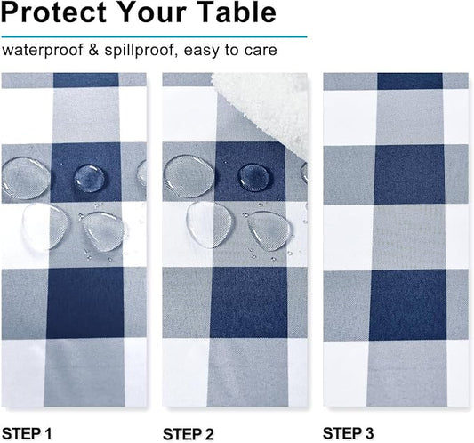 Hiasan Checkered Tablecloth Rectangle - Waterproof and Wrinkle Resistant Table Cloth for Picnic, Dinner and Party, Washable Polyester Fabric, 52 x 70 Inch, Navy Blue and White Gingham Pattern