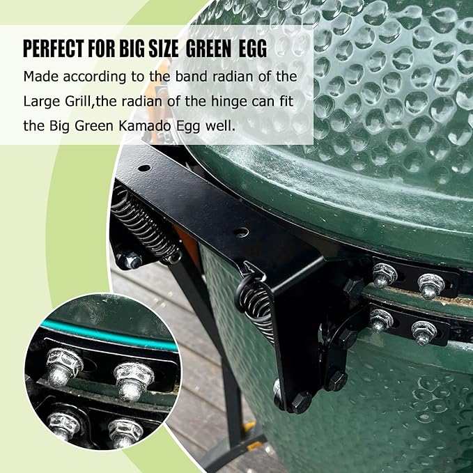 Hinge Assembly Kit fit Large Green Egg,Big Green Color Egg Accessories,Powder Coated Steel Hinge Set for Large Big Grill Green Egg