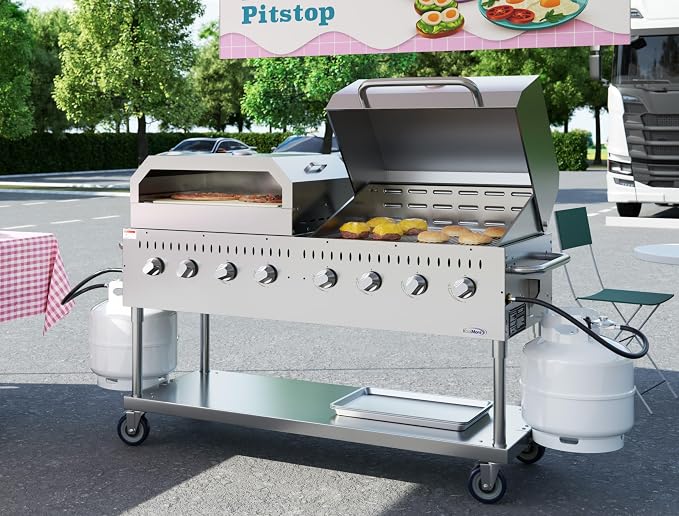 60 in. 8-Burner Commercial Outdoor Propane Gas Grill With 30 in. Roll Dome Cover and 30 in. Pizza Oven in Stainless-Steel, ETL Listed (CGKIT6-D30P30)