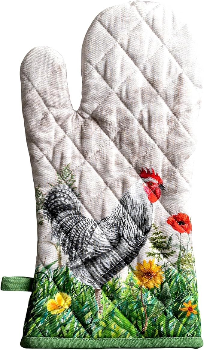 Maison d'Hermine Oven Gloves 100% Cotton Oven Mitt 7" x 13" with Loop Heat Resistant BBQ Cooking Gloves Baking Grilling Kitchen Hotel Home Farmhouse Spring Summer (Pack of 1, Basse Cour)